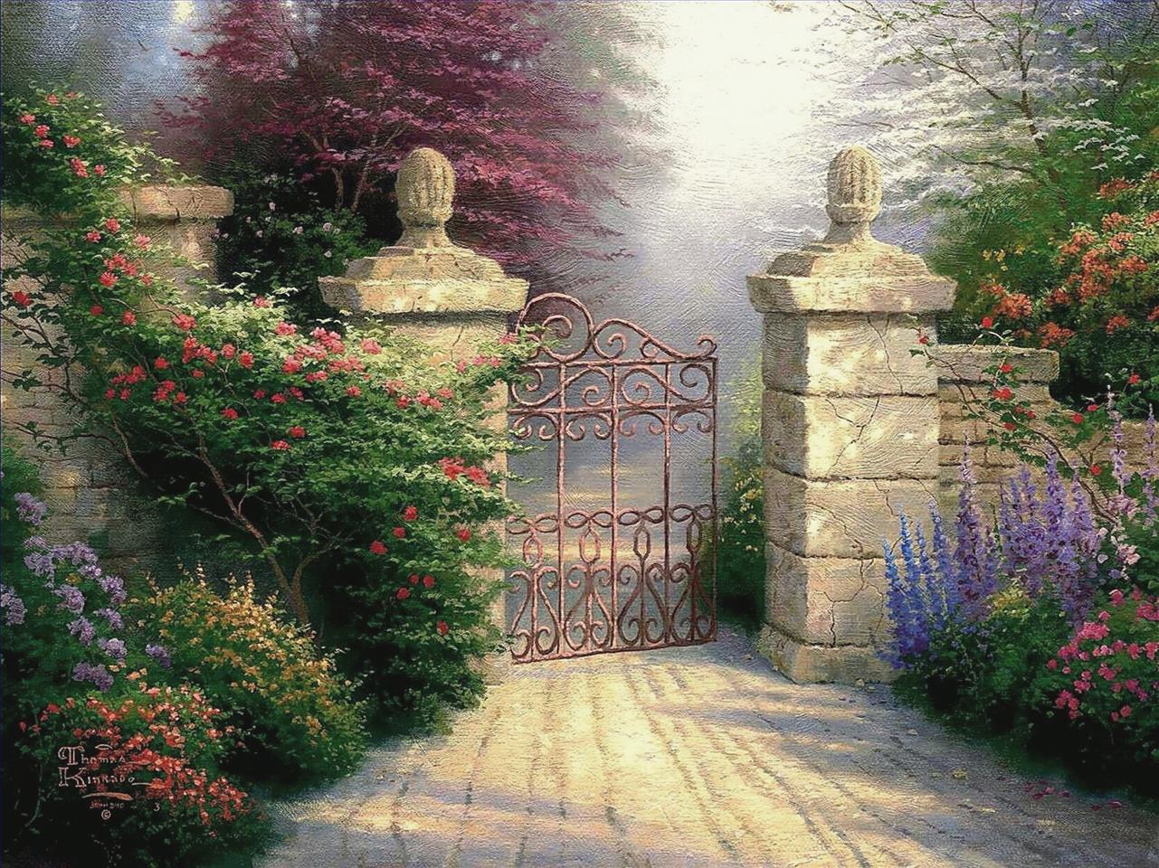 オープン ゲート トーマス キンケードの自然油絵